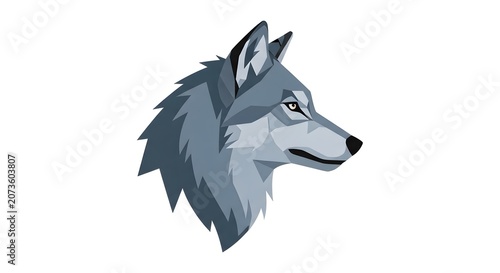 Stylized geometric wolf head illustration in gray tones