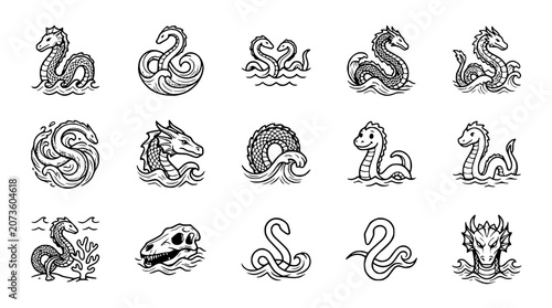 Konstfotografi Mythical Sea Creatures and Monsters Collection: Loch Ness Monster, Dragon, Serpe