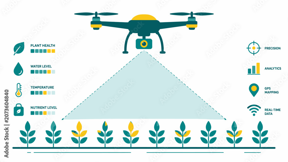 Obraz premium Smart Agricultural Precision Drone Monitoring Technology for Crop Management and Soil Health Analysis