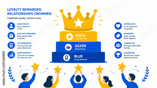 Conceptual Infographic of a Customer Loyalty Reward Program Featuring Tiered Membership Levels for Business Growth and Success