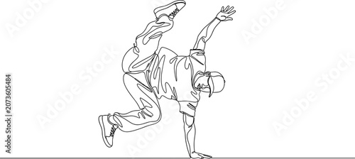 Bild auf Leinwand Breakdancer Silhouette Line Art: Dynamic Pose