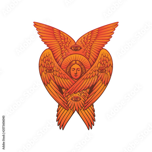 Fotografie illustration art of seraphim angel. gradient gold color