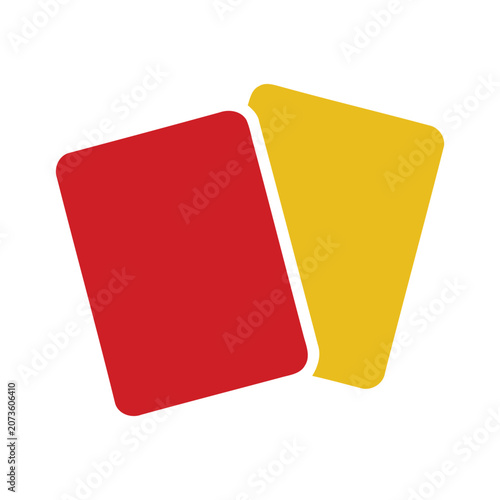 Two red and yellow cards on white background