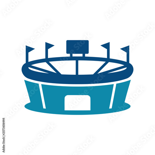 Vector illustration of a blue stadium with flags on white background