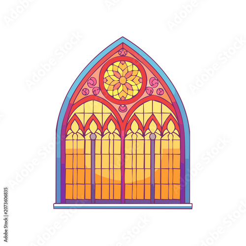 Gothic stained glass window with rose design