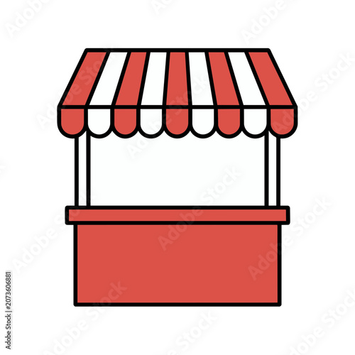 Red and white striped market stall vector illustration