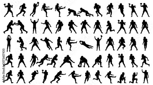Photos American football players silhouettes in various game action poses