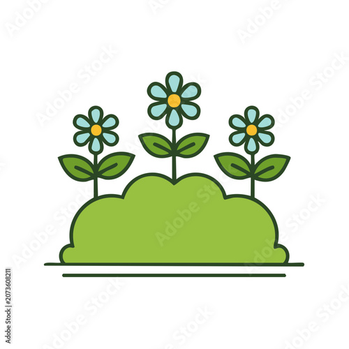 Three daisies growing on a green hill vector illustration