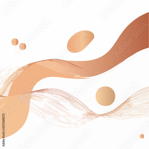 Abstract Copper Waves and Circles on White Background
