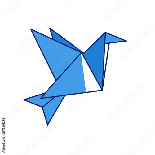 Blue origami paper crane vector illustration