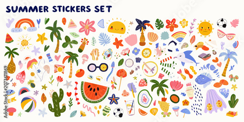 Summer themed vector illustrations set on a white background