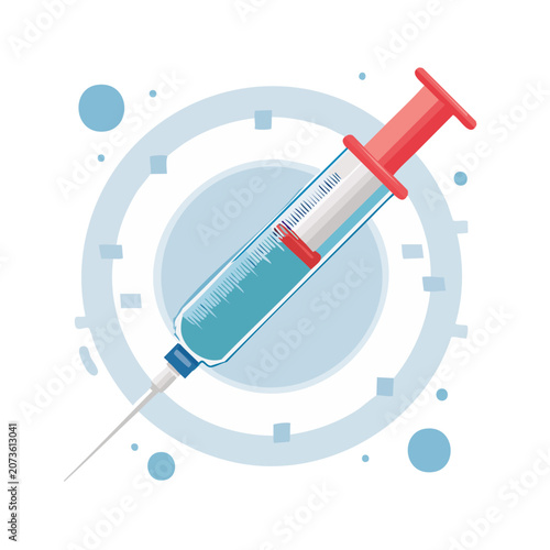 Flat vector syringe icon with needle and liquid