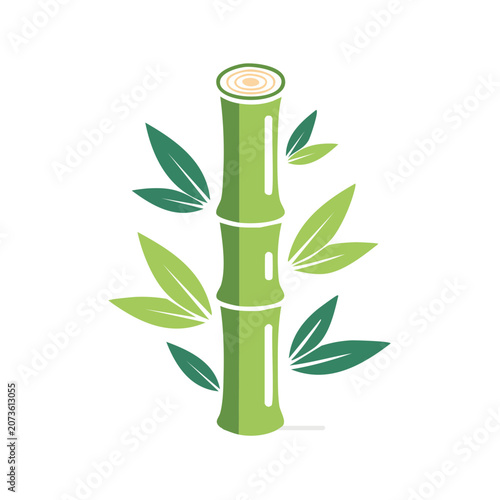 Green bamboo stalk with leaves vector illustration