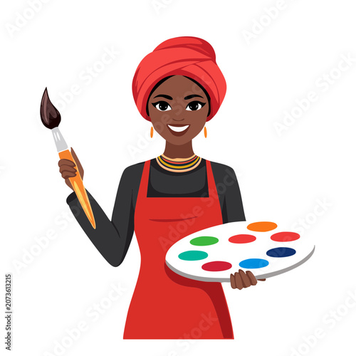 Woman artist holding paint palette and brush illustration