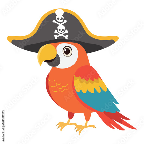 Cartoon Parrot Wearing Pirate Hat with Skull and Crossbones