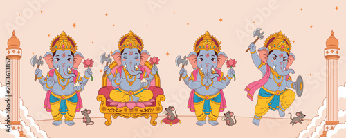 Photos Ganesha Character Collection Hindu God Illustration