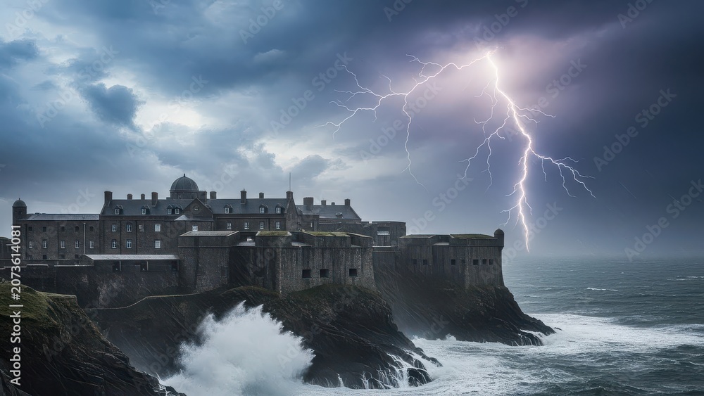 Fototapeta premium Edinburgh castle under stormy dramatic skies