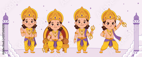 Bild auf Leinwand Indra Character Collection Hindu God Illustration