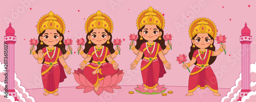 Bild auf Leinwand Lakshmi Character Collection Hindu Goddess Illustration