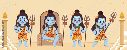 Canvastavla Shiva Character Collection Hindu God Illustration