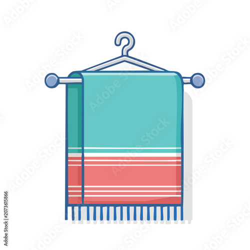 Flat illustration of a striped towel on a hanger