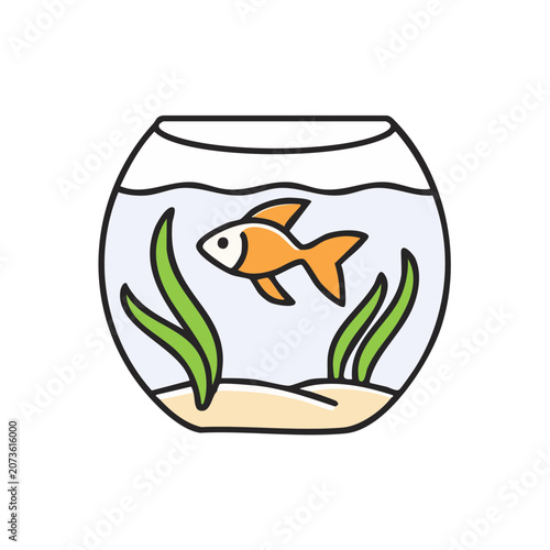 Orange goldfish in a fishbowl with seaweed