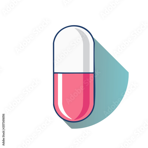 Pink and white capsule pill vector icon