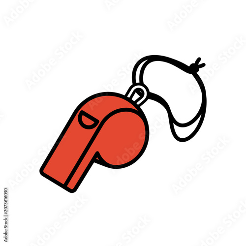 Red referee whistle with lanyard vector icon
