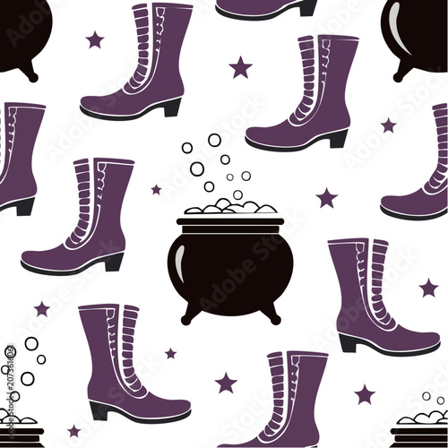 Seamless Witch Boots and Cauldron Pattern