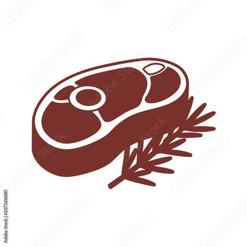 Steak with rosemary flat vector icon