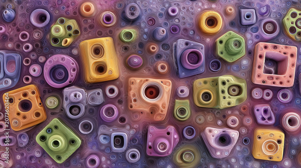 Fototapeta premium Abstract background with colorful 3D shapes and textured patterns