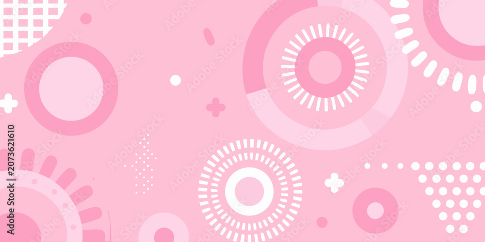 Fototapeta premium Pink geometric circles and abstract shapes a vector pattern background
