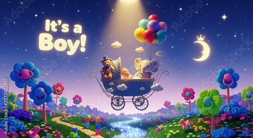 Celebrating newborn baby boy joy outdoors.