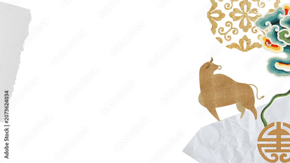 Fototapeta premium Year of ox png gold border Chinese oriental
