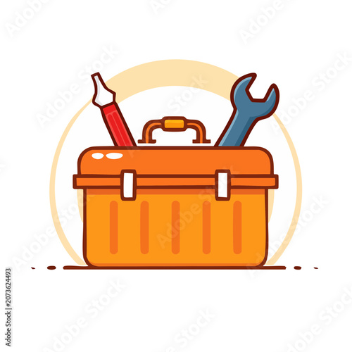 Flat illustration of a toolbox with wrench and screwdriver