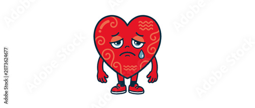 Obraz na plátně Sad Heart Character Crying Tear Isolated on White Background