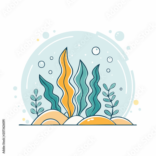 Stylized Underwater Scene with Seaweed and Bubbles