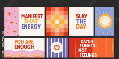 Tableau sur toile Collection Of Rectangular Motivational Quotes Flat Vector Illustration