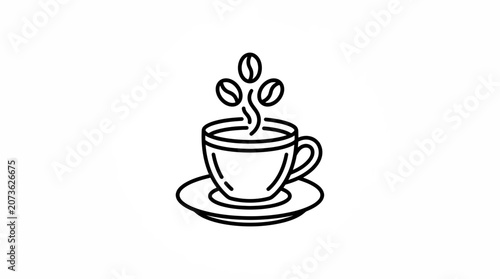 Photos Minimalist coffee cup with beans and steam icon vector illustration