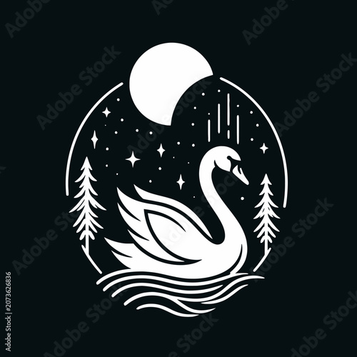 Bild auf Leinwand White Swan Bird Animal Illustration 1.