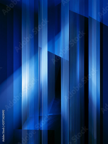 Abstract Blue Vertical Streams of Light and Geometric Shapes