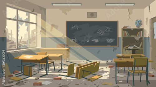 Photos Abandoned Classroom After War Illustration