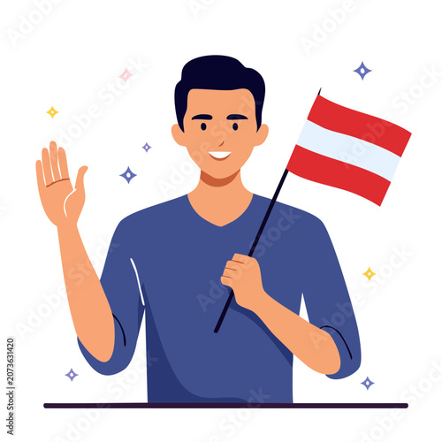 Man holding national flag in flat illustration style