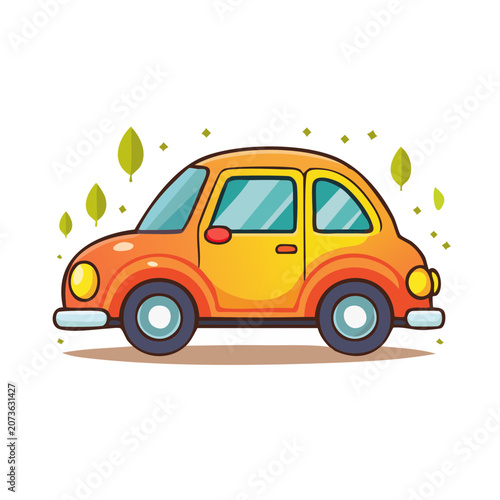 Orange and Yellow Classic Car Flat Vector Illustration