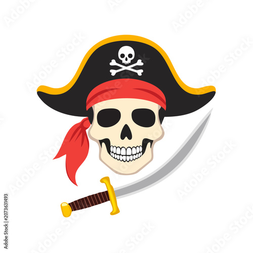Pirate skull with hat and sword vector illustration