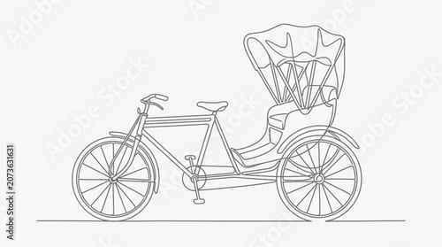 Continuous line drawing of traditional cycle rickshaw
