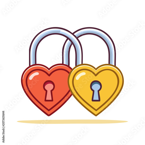 Two Heart-Shaped Padlocks Vector Illustration