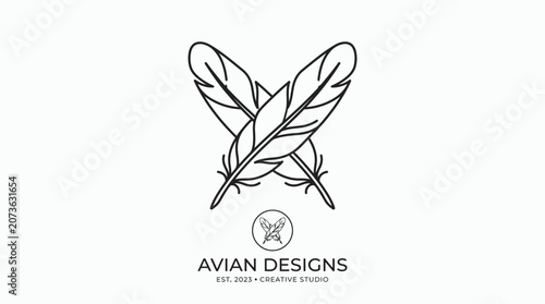 Crossed feathers avian designs logo template.