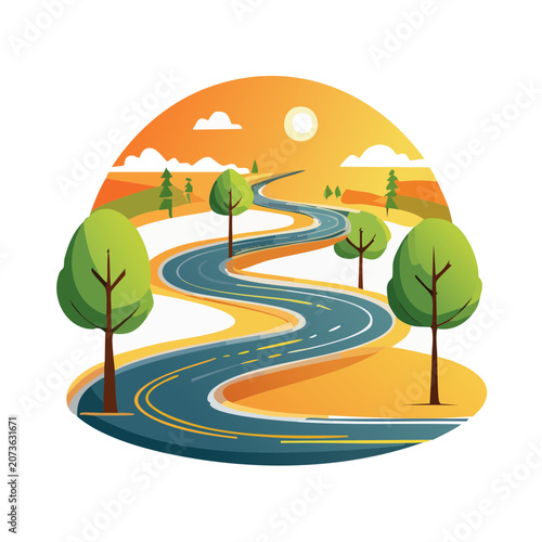 Winding Road Through Scenic Landscape Illustration