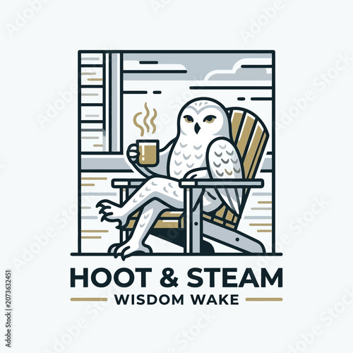 Obraz na plátně Owl sitting in chair with coffee.